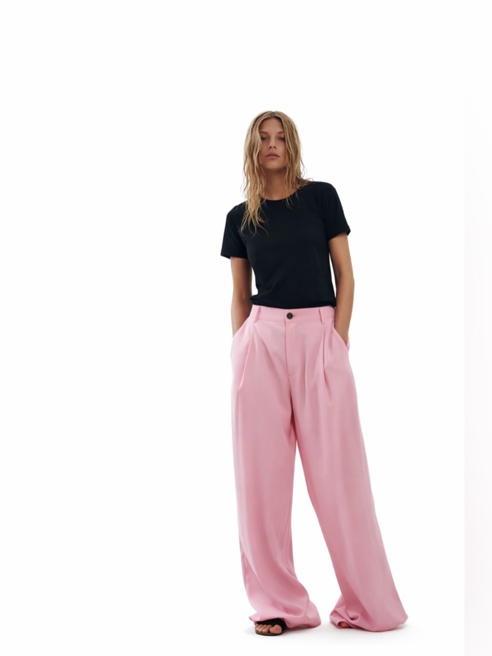Zara Pink Wide-Leg High-Rise Trousers